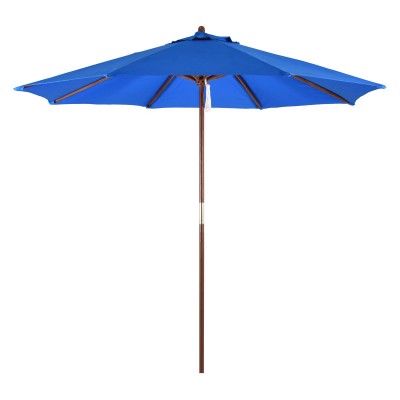 Astella 9' Wood Market Umbrella Pulley Open Hardwood, Polyester, Navy Blue   
